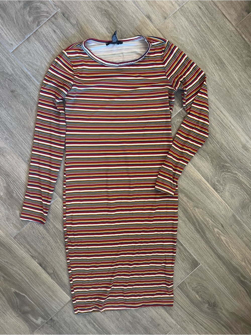 Forever 21 Red Multi Striped Long Sleeve Bodycon Dress